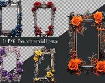 Gothic Rose Frames Clipart: Elegant PNG Collection (Commercial Use)