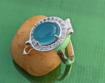 Poison Chalcedony Silver Ring, 925 Sterling Silver, Handmade Secret Box Ring, Poison Locket~Pill Ring, Gemstone Ring, Wedding Ring For Women