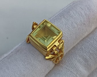 Handmade Lemon Topaz Poison Ring, Gold Sterling Silver Pillbox