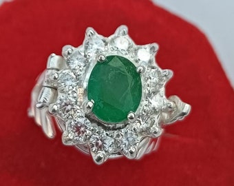 Emerald Moissanite Gemstone Poison Ring, Sterling Silver Compartment Locket