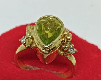 Handmade Sterling Silver Peridot Poison Ring, Gold Pillbox Compartment