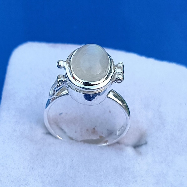 Natural Moonstone Poison Ring, Pill Box Ring ,Handmade Poison Silver Box Ring,Women Poison Jewelry,Secret Message Compartment Ring,Gift Ring