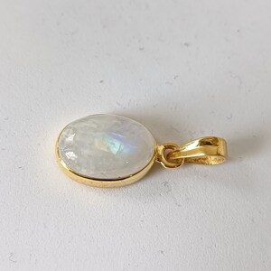 Rainbow Moonstone Pendant: Handmade 925 Sterling Silver, Gold Plated Necklace
