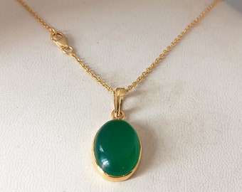 Natural Green Onyx Gemstone Pendant Necklace, Handmade Unique Designer Silver Pendant,925 Sterling Silver Pendant, Gold Pendant Gift For Her