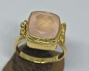 Gold Sterling Silber Rosenquarz Gift Ring, Geheimbox