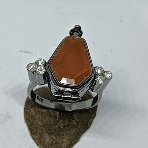 Silver Poison Ring, Orange Onyx Coffin Ring, Handmade Poison Box Ring, Secret Poison Ring, Coffin Locket Ring, Gift Ring,925 Sterling Silver, Orange Coffin Onyx Poison Ring For Men And Women In 925 Sterling Silver Pure Handmade Ring
