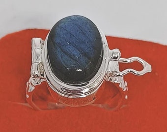 Labradorit Gift Ring, Sterling Silber Geheimfach, Pillenbox