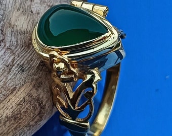 Green Onyx Poison Ring, 925 Sterling Silver, Handmade Pill Box Ring