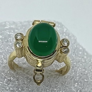 Green Onyx Poison Ring, Handmade Ring, Compartment Ring, Locket Ring, Silver Poison Box Ring, Mother Day, 925 Sterling Silver, Gift For Her