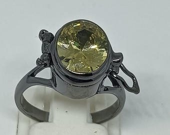 Handmade Sterling Silver Pillbox Ring, Gold American Diamond Secret Locket