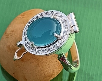 Chalcedon Poison Ring, 925 Sterling Silber Secret Box Ring