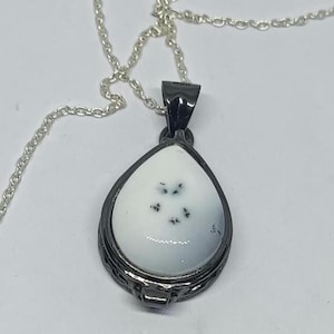 Black Poison Box Pendant, Dendritic Opal Compartment Necklace,925Sterling Silver, Handmade Pill Locket Pendant, Women Gemstone Necklace Gift