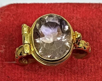 Gold Plated Sterling Silver Pill Box Ring, Handmade Gemstone Compartment