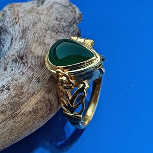 925 Sterling Silver Box Ring, Natural Green Onyx Poison Ring, Handmade Gold Compartment Ring, Poison Locket Pill Box Ring, Mother Day Gift