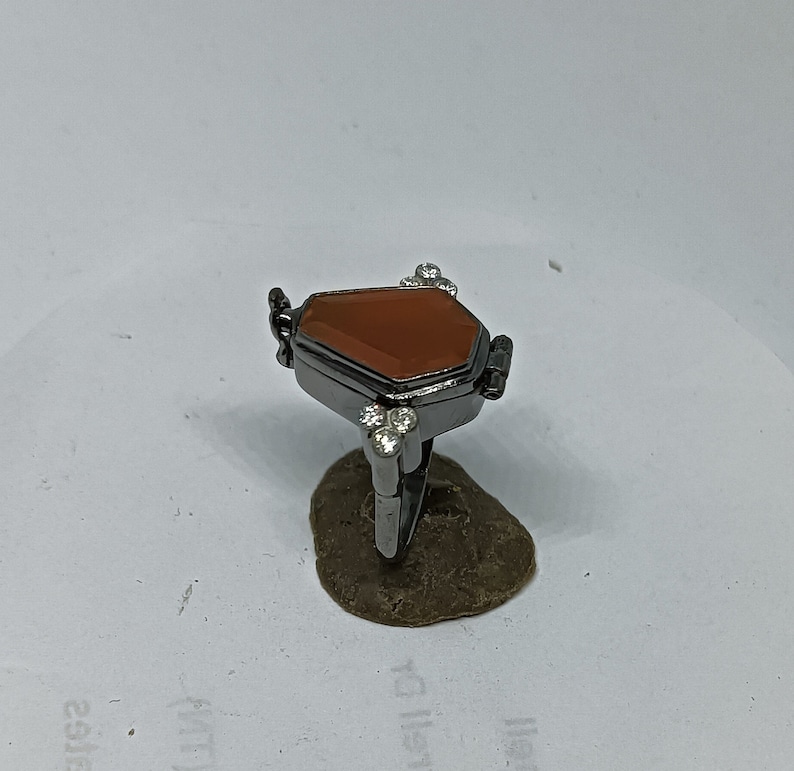 Silver Poison Ring, Orange Onyx Coffin Ring, Handmade Poison Box Ring, Secret Poison Ring, Coffin Locket Ring, Gift Ring,925 Sterling Silver, Orange Coffin Onyx Poison Ring For Men And Women In 925 Sterling Silver Pure Handmade Ring