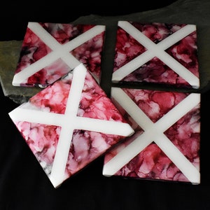 Drink Coasters | Red X | Set of 4 | Original Artwork made with Alcohol Inks
