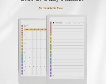 2026 + 2027 Daily Planner Template for reMarkable Paper Pro Move