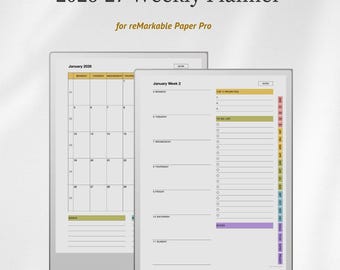 2026 + 2027 Weekly Planner Template for reMarkable Paper Pro
