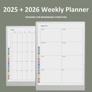 Agenda hebdomadaire pour Remarkable Paper Pro | Modèle d&#39;agenda 2025 + 2026 pour Remarkable Paper Pro