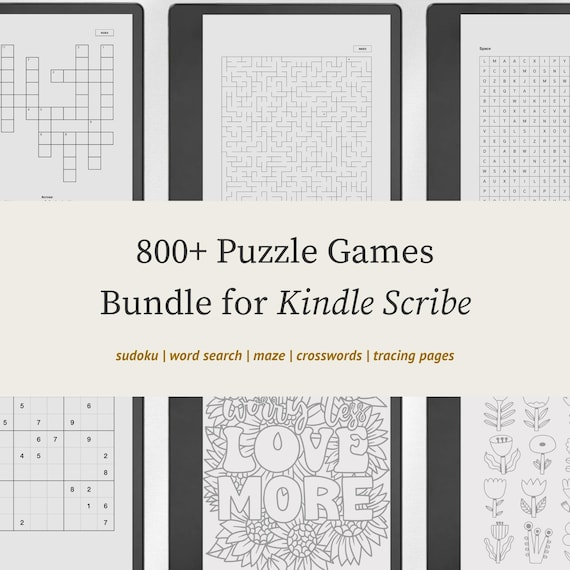 Puzzle Games Bundle for Kindle Scribe - Sudoku, Maze, Word Search, Crossword, Tracing Pages