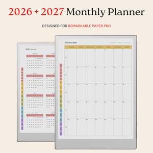 2026 + 2027 Monthly Calendar for reMarkable Paper Pro