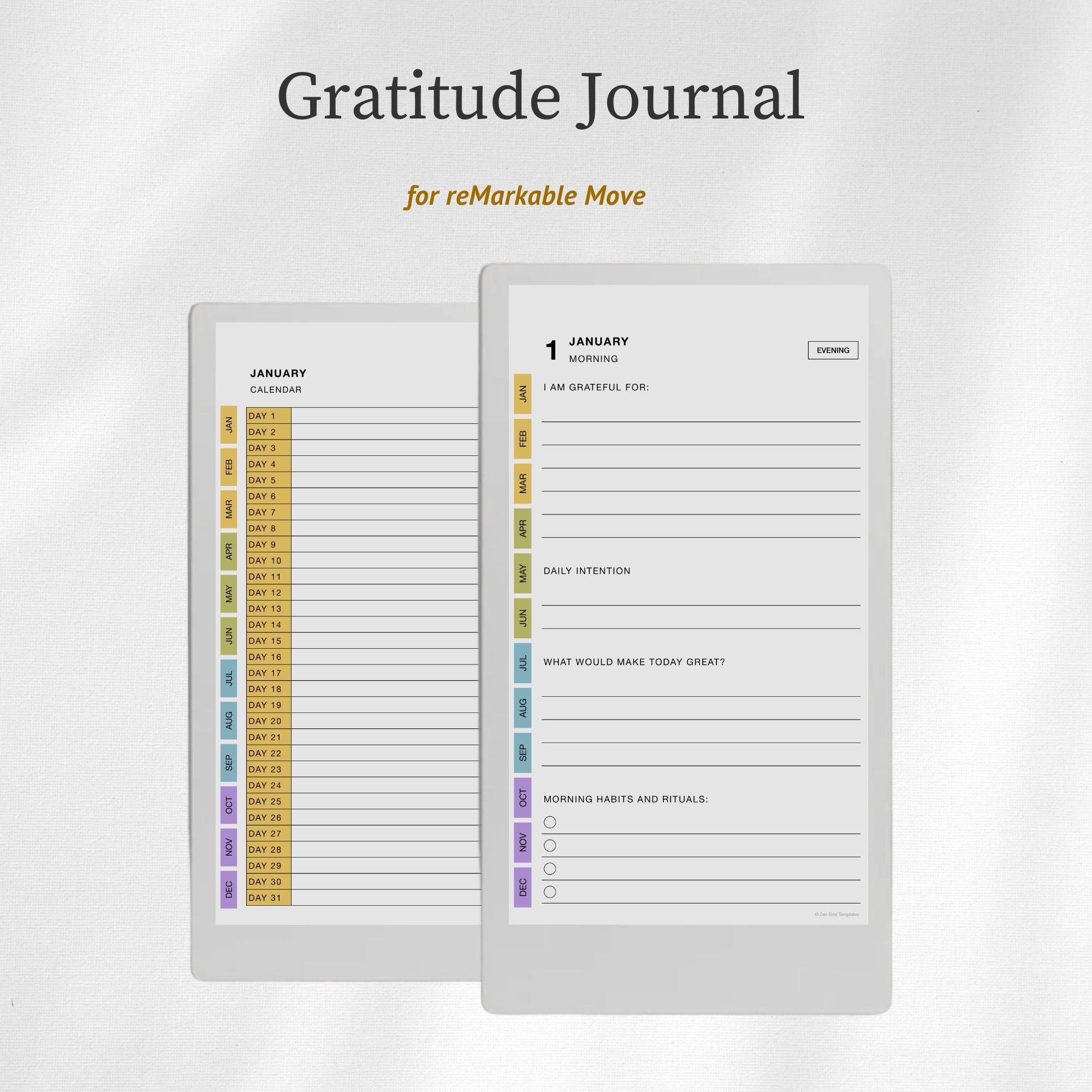 Gratitude Journal for reMarkable Paper Pro Move, Mindfulness Journal