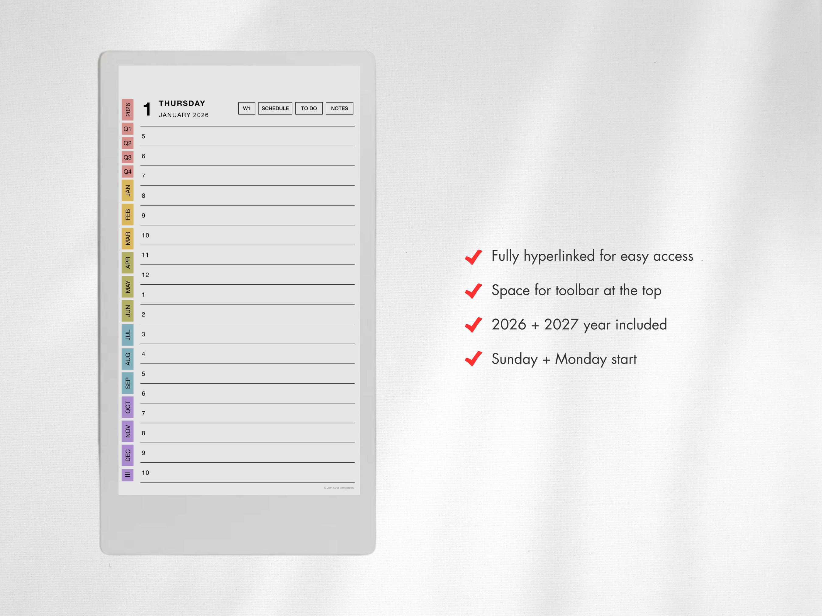 2026 + 2027 Daily Planner Template for Remarkable Paper Pro Move - Etsy