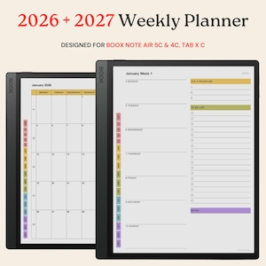 Agenda settimanale 2026 + 2027 per BOOX Note Air 5C, 4C e BOOX Tab X C