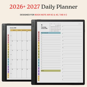 Agenda giornaliera 2026 + 2027 per BOOX Note Air 5C, 4C e BOOX Tab X C