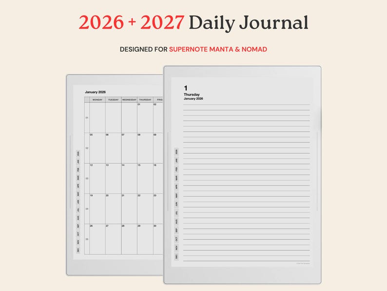 2026 + 2027 Daily Journal Template for Supernote Manta A5X & Supernote ...