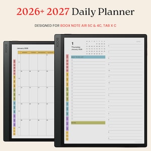 Planificador diario 2026 + 2027 para BOOX Note Air 5C, 4C y BOOX Tab X C
