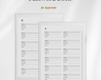 Password Book Template for Supernote Manta A5X & Supernote Nomad A6X
