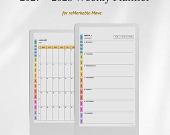Plantilla de planificador semanal 2027 + 2028 para reMarkable Paper Pro Move
