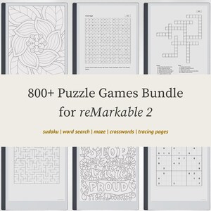 Puzzle Games Bundle for reMarkable 2 - Sudoku, Maze, Word Search, Crossword, Tracing Pages