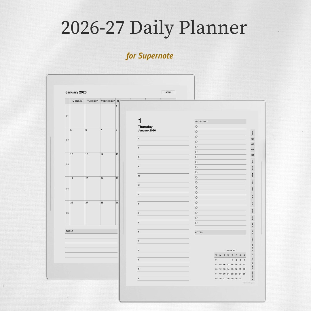 2026 + 2027 Daily Planner Template for Supernote Manta A5X & Supernote ...