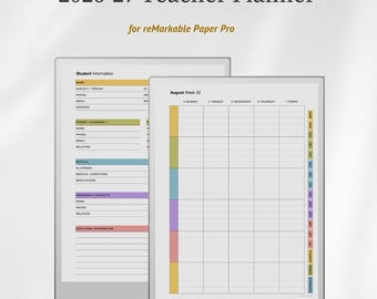 August 2026 - July 2027 Teacher Planner for reMarkable Paper Pro, Academic Planner Template