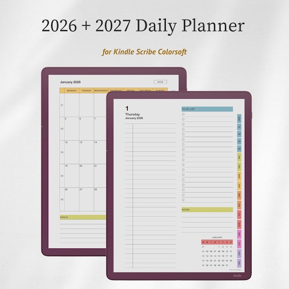 Premium 2026 + 2027 Daily Planner Template for Kindle Scribe Colorsoft