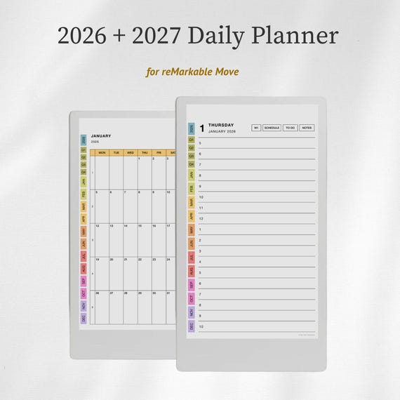 2026 + 2027 Daily Planner Template for reMarkable Paper Pro Move