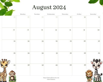 Août 2024, calendrier mensuel, planificateur