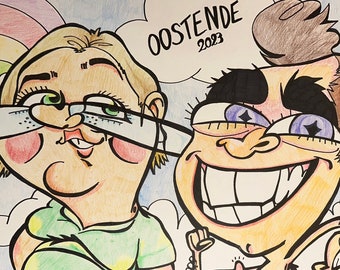 Gepersonaliseerd portrettekening in kleur van foto (2 of meerdere personen).