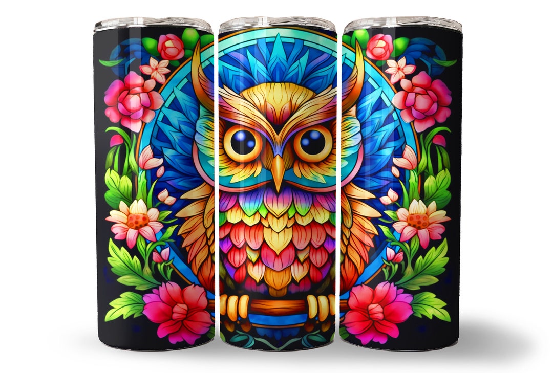 Stained Glass Owl Tumbler Design 20 Oz Skinny Tumbler Etsy