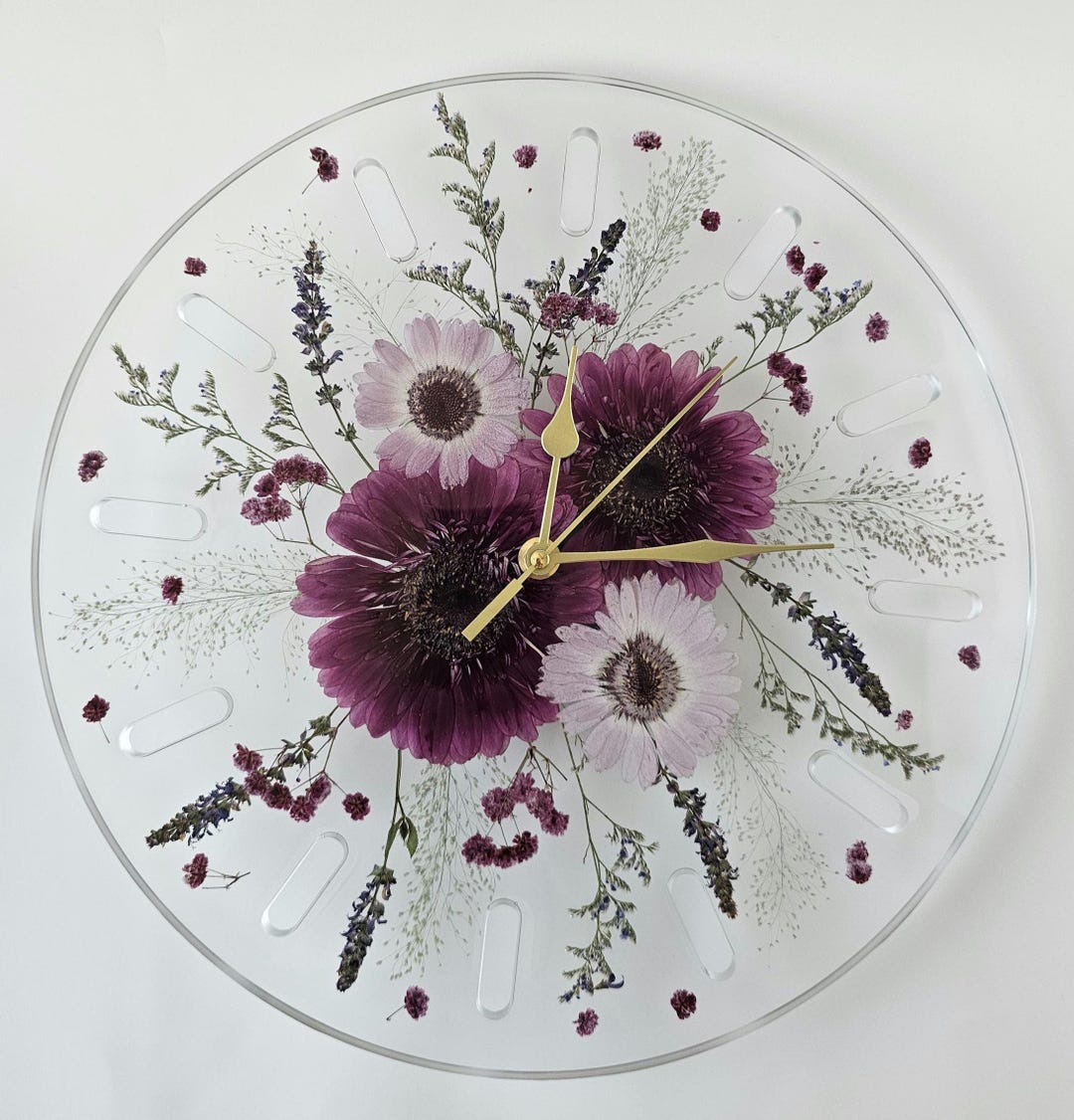 Flower Clock, Real Pressed Flower Art, Bohemian Art, Unique Wall Clock ...