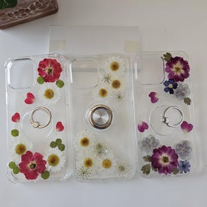 Phone case w/built in ring holder, pressed flower phone case, iphone 15 15 pro max, S23 Ultra, aesthetic case,Wildflower case,colorful phone