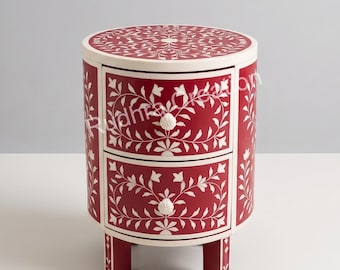 Handmade Bedside, Bone Inlay Night Stand, Handcrafted side table, Bedroom furniture