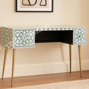 Bone Inlay Work Desk | Handmade Storage Table | Study-Desk | Bone-Inlay Drawer Vanity | Home Decor Furniture