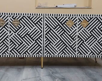 Handmade Bone Inlay Media Console: Decorative TV Cabinet