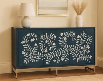 Bone Inlay Sideboard | Handmade Floral Buffet | Storage Cabinet | Buffet | Dresser | Entryway-Cabinet | Home Decor Crafts