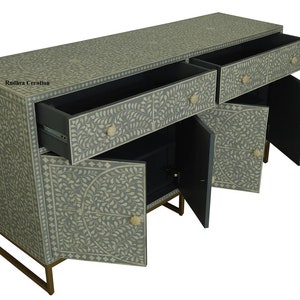 Handmade Bone Inlay Buffet | Handcrafted Side Board | Bone Inlay Cabinet | Dresser | Storage Unit | Home Decor Inlay furniture- Free ship