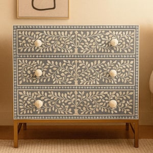 Bone Inlay Drawer Dresser | Three Drawers Chest | Handcrafted storage Unit | Enter-way Home Decor Furniture