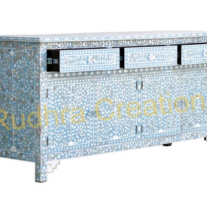 MOP Inlay Dresser | 3 Drawer Buffet | Home Decor Storage Unit | Scroll vine Side Board | Handmade Furniture | Home Style Furniture-Free Ship